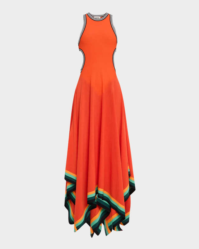 Striped Cutout Handkerchief-Hem Maxi Tank Dress
